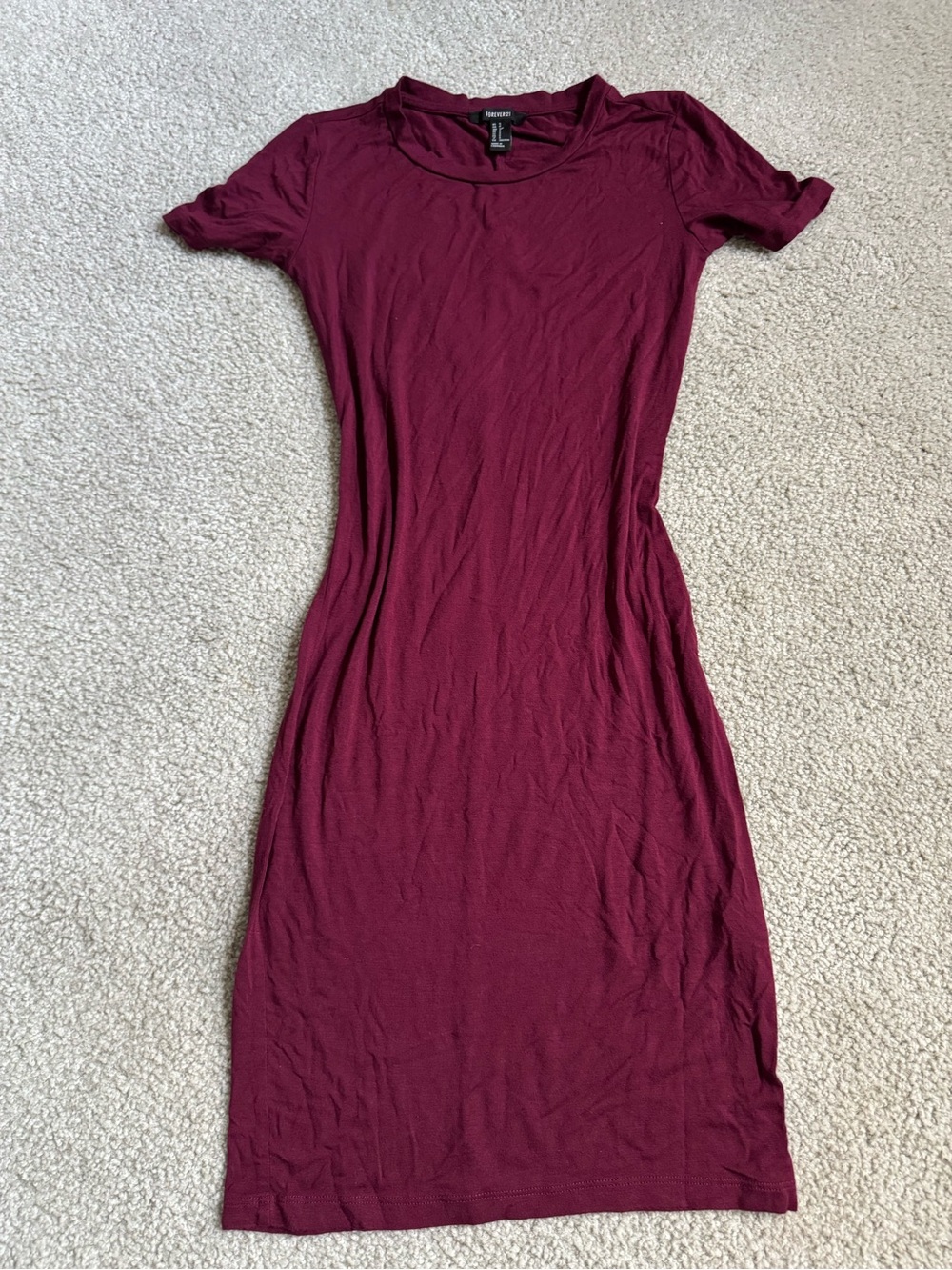 Forever 21 Burgundy Short Sleeve Midi Bodycon Dress sexy party